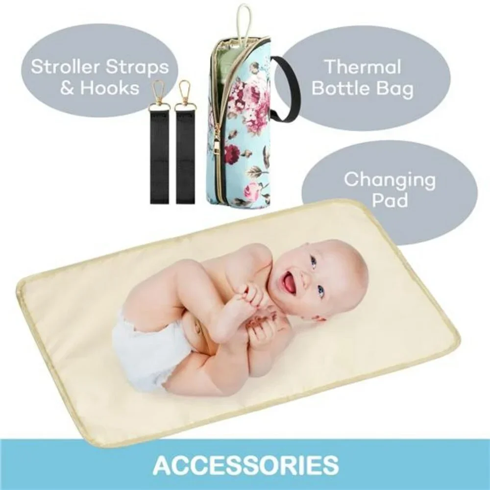 Large floral diaper bag backpack waterproof maternity travel baby bag with pad
